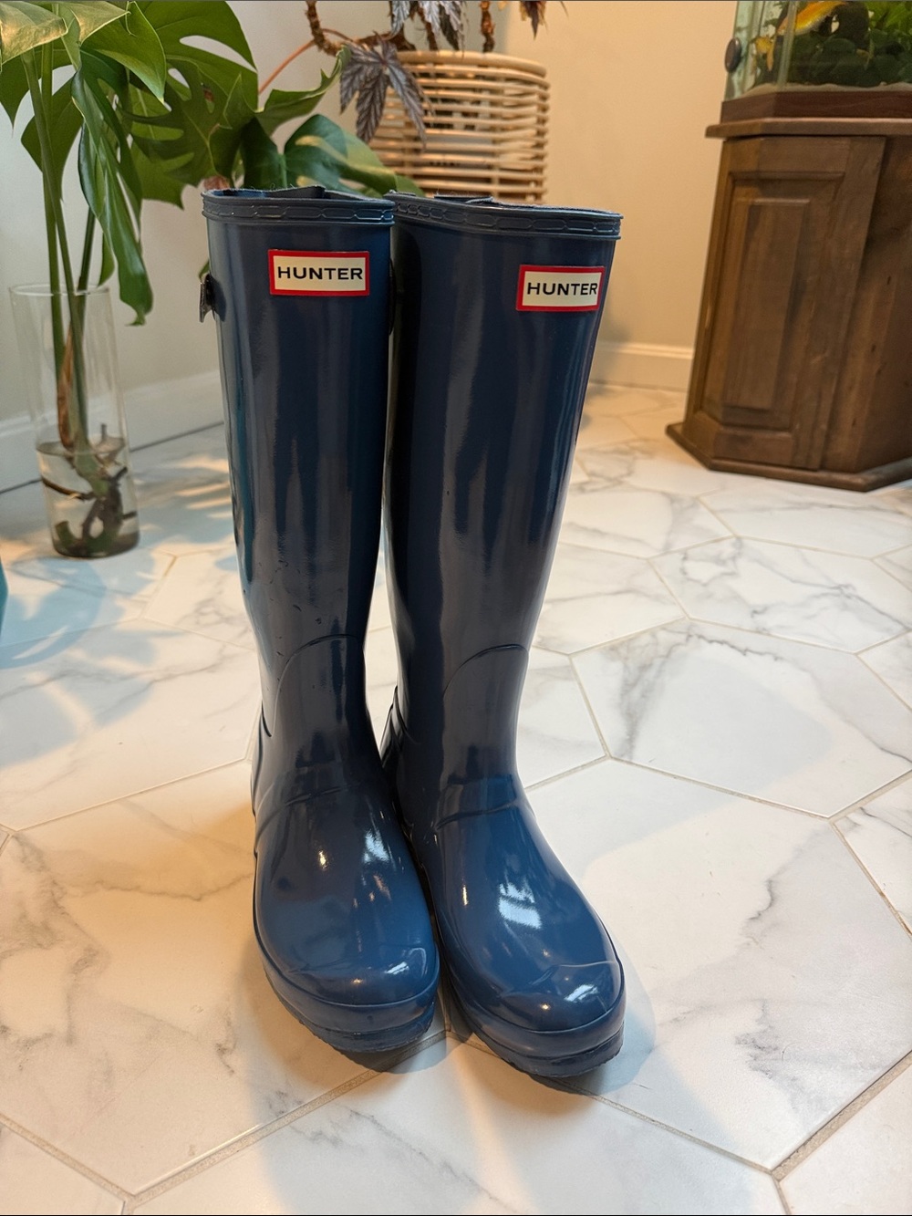 Hunter Glossy Tall Women's Wide Calf Rain Boots Sz 7